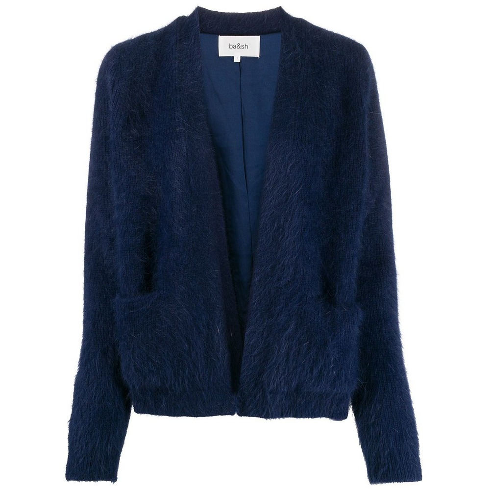 BA&SH Abbie Cardigan Coat Open Front Soft Touch Angora Blend Navy Blue XS